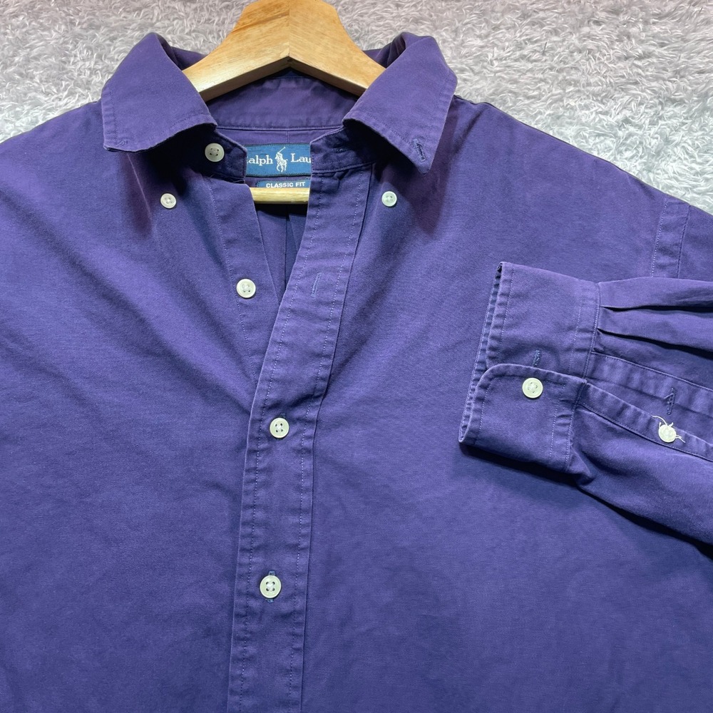 Ralph Lauren Mens Classic Fit Purple Long Sleeve Button Down Shirt Large Canvas